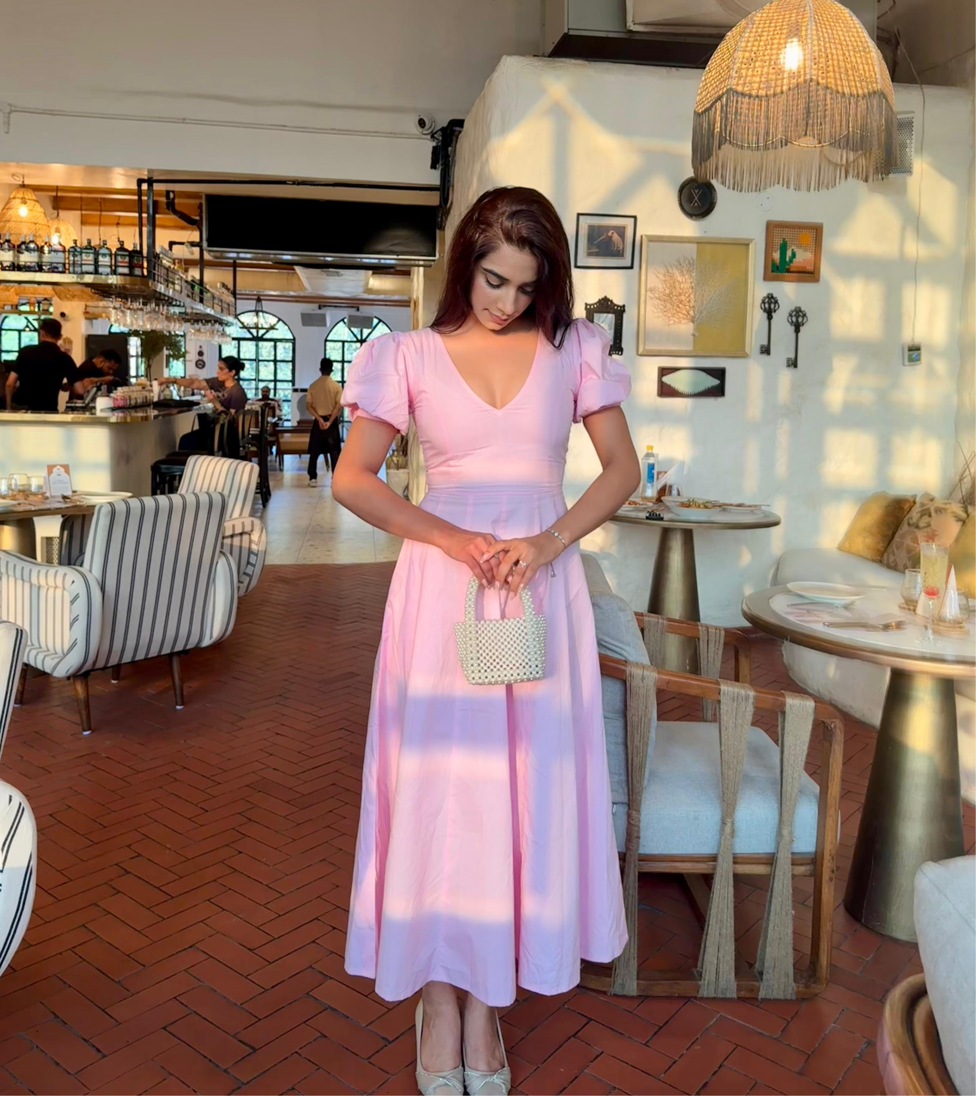 Pink Pleated Maxi Dress