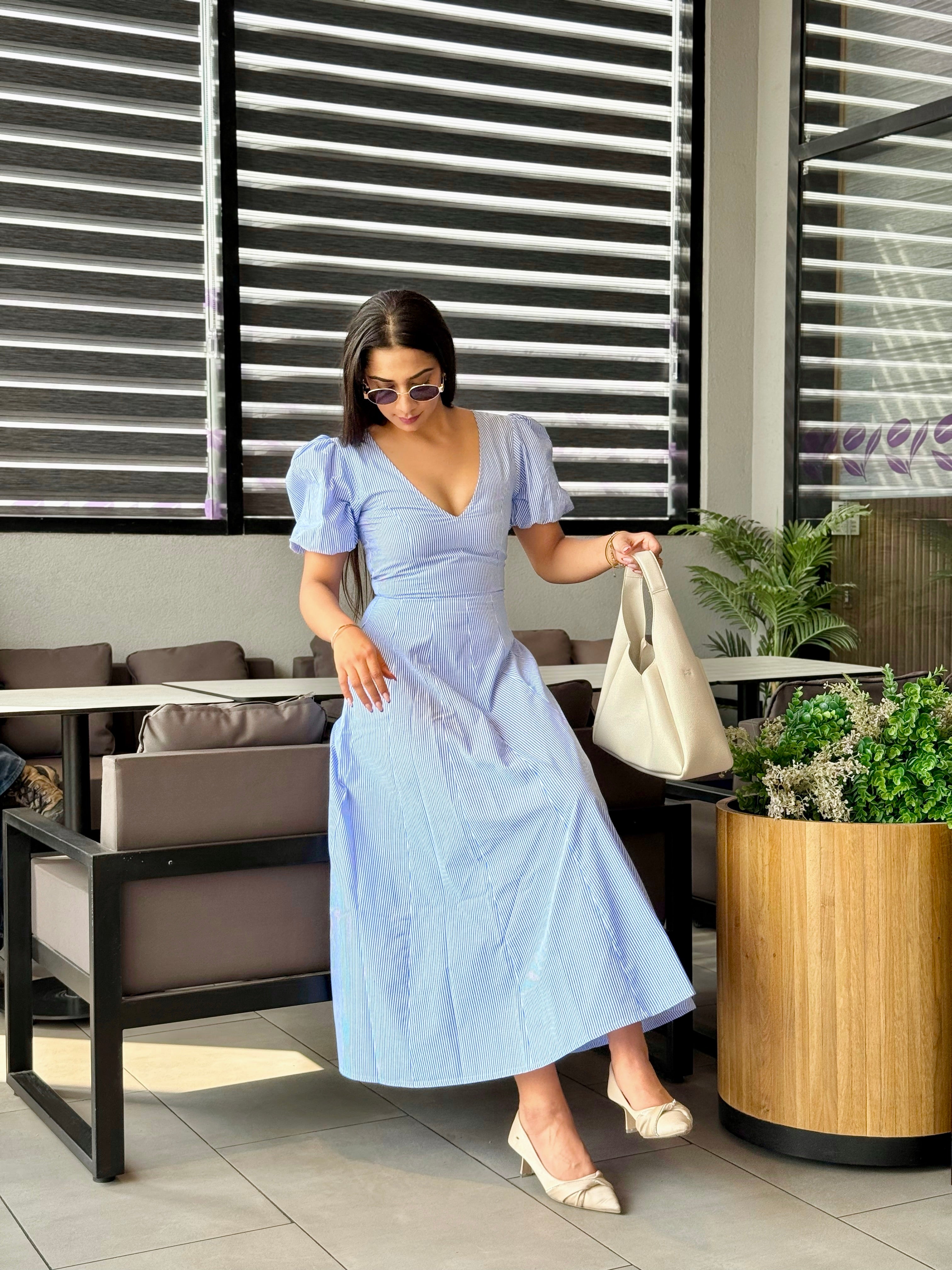 Striped Pleated Maxi Dress