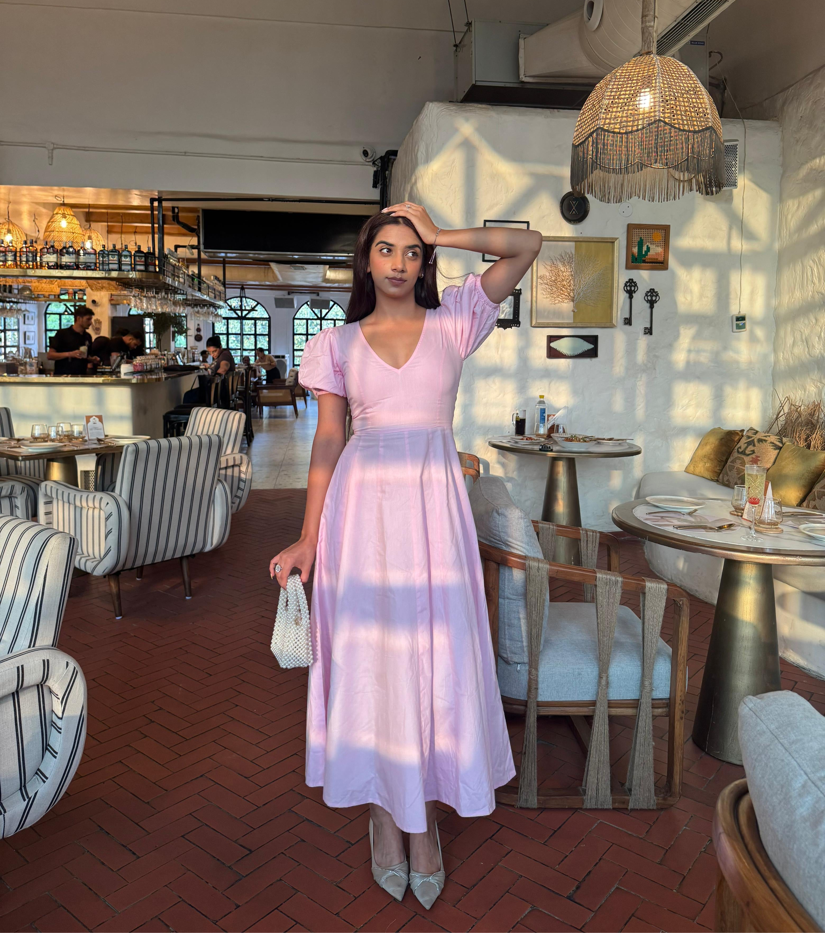 Pink Pleated Maxi Dress