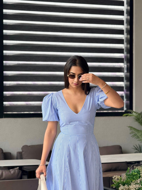 Striped Pleated Maxi Dress