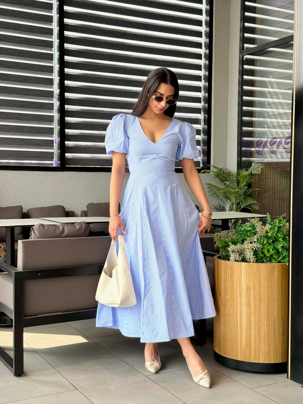 Striped Pleated Maxi Dress