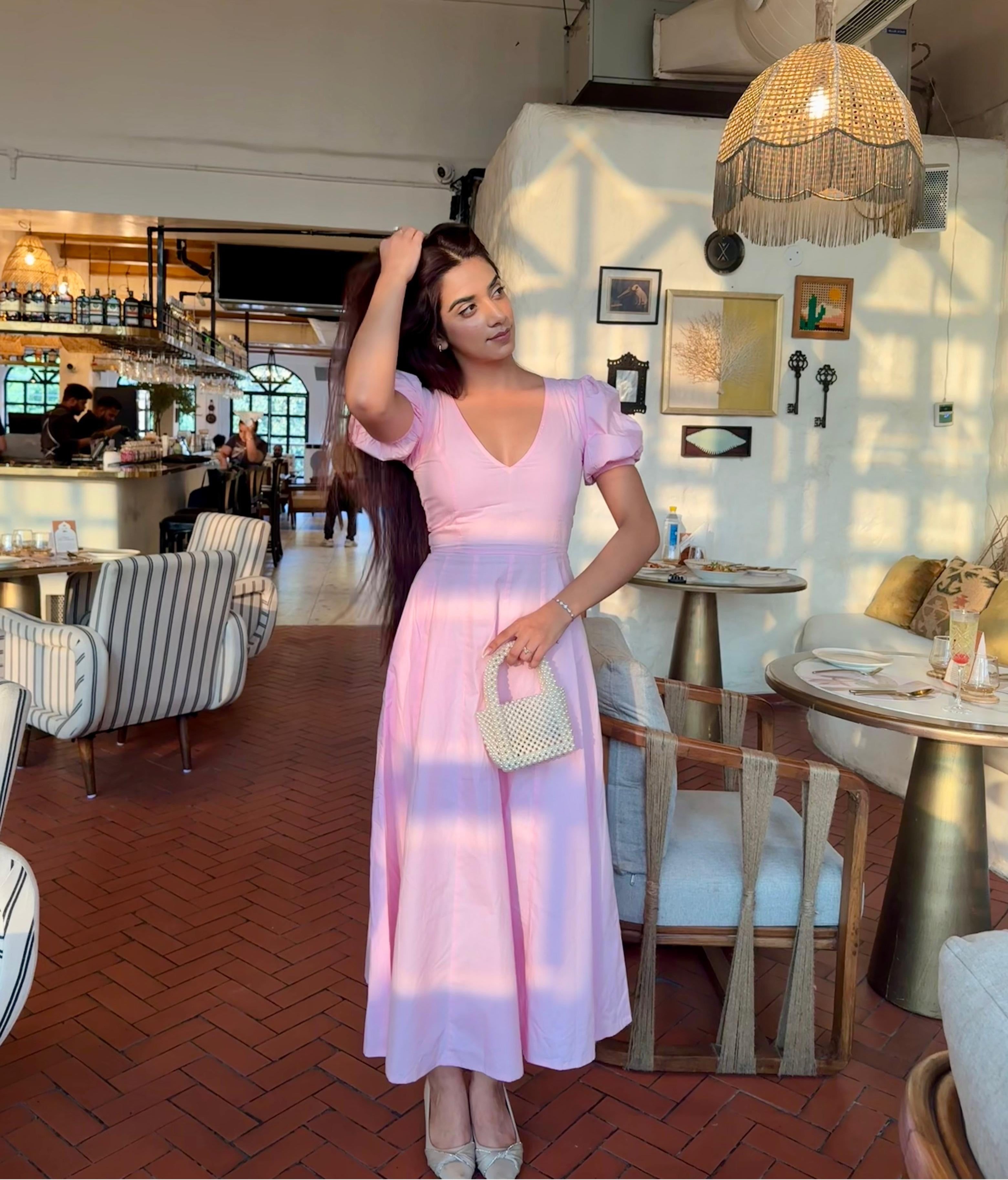 Pink Pleated Maxi Dress