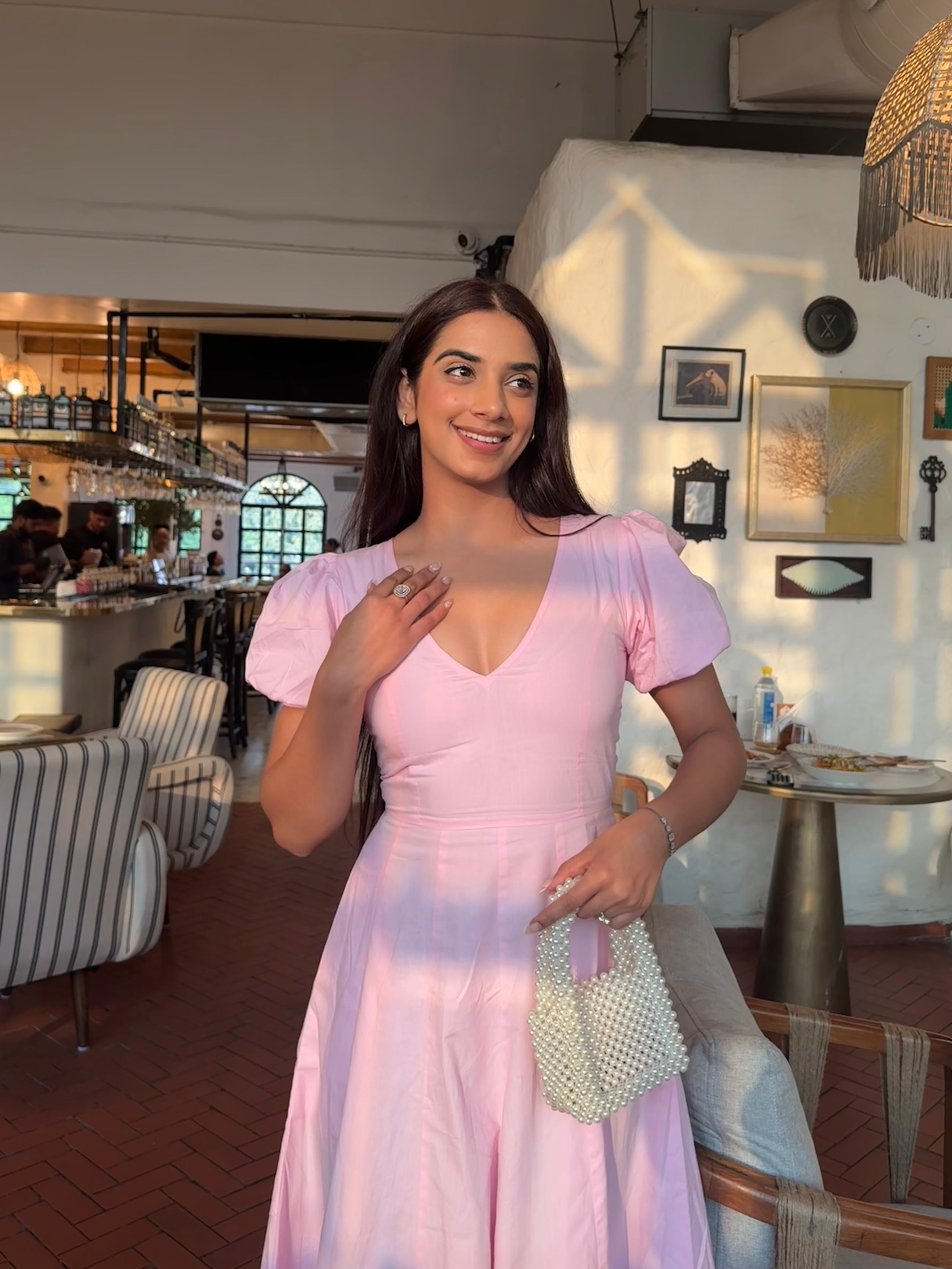 Pink Pleated Maxi Dress