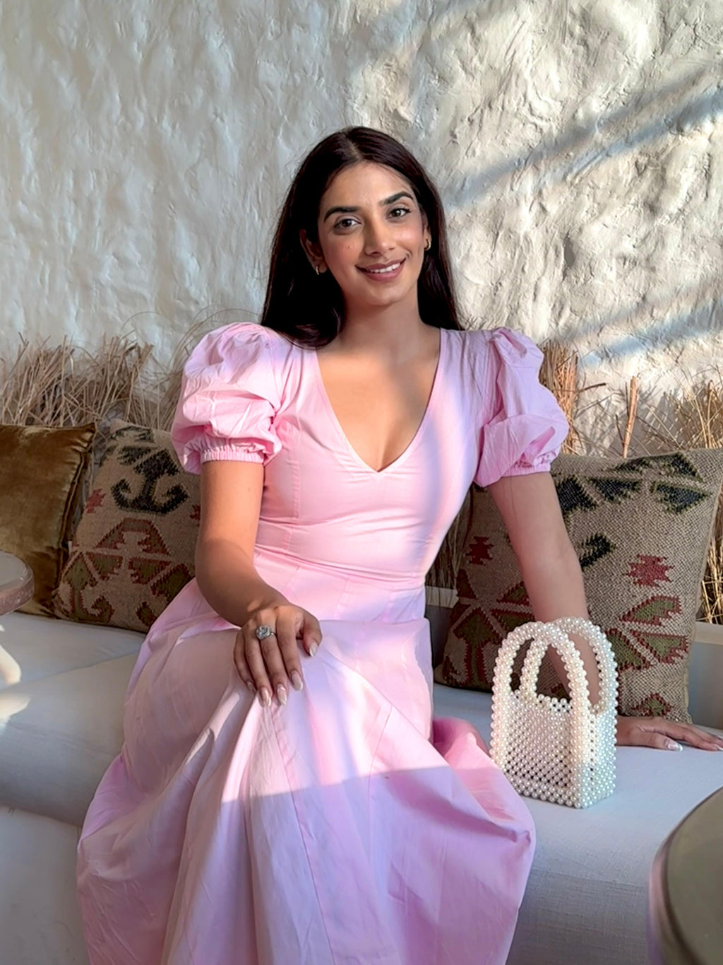 Pink Pleated Maxi Dress
