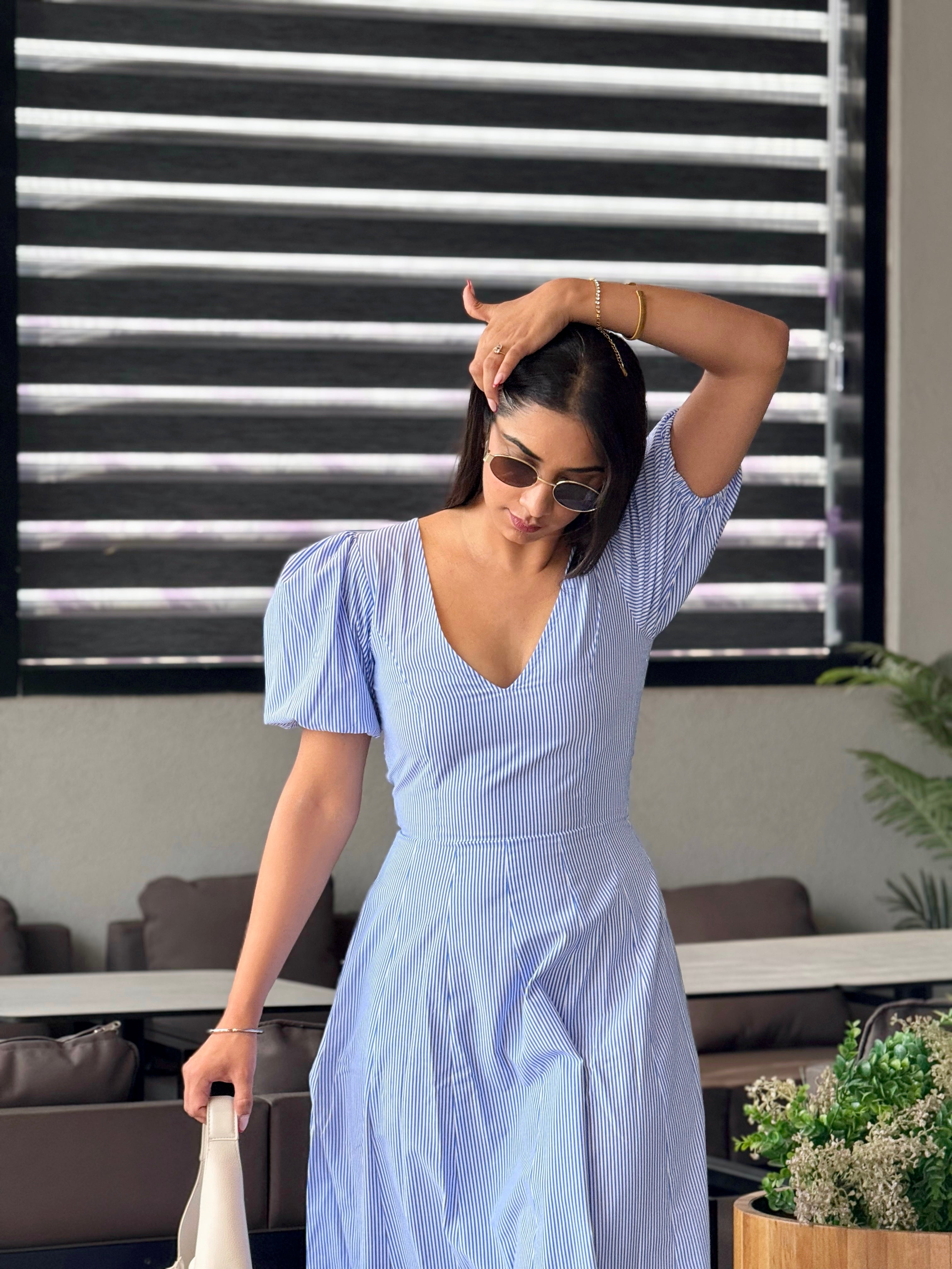 Striped Pleated Maxi Dress