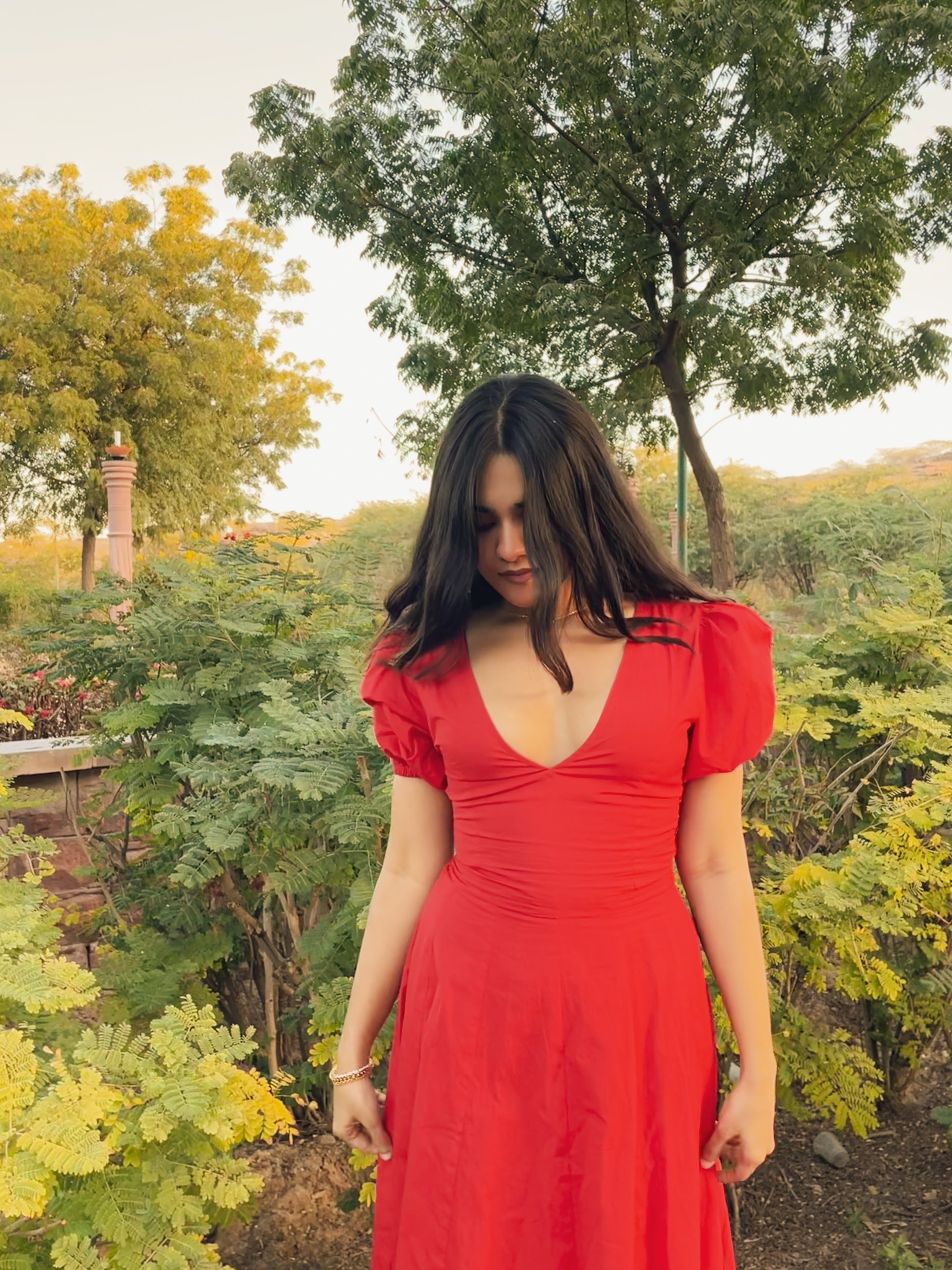 Red Pleated Maxi Dress