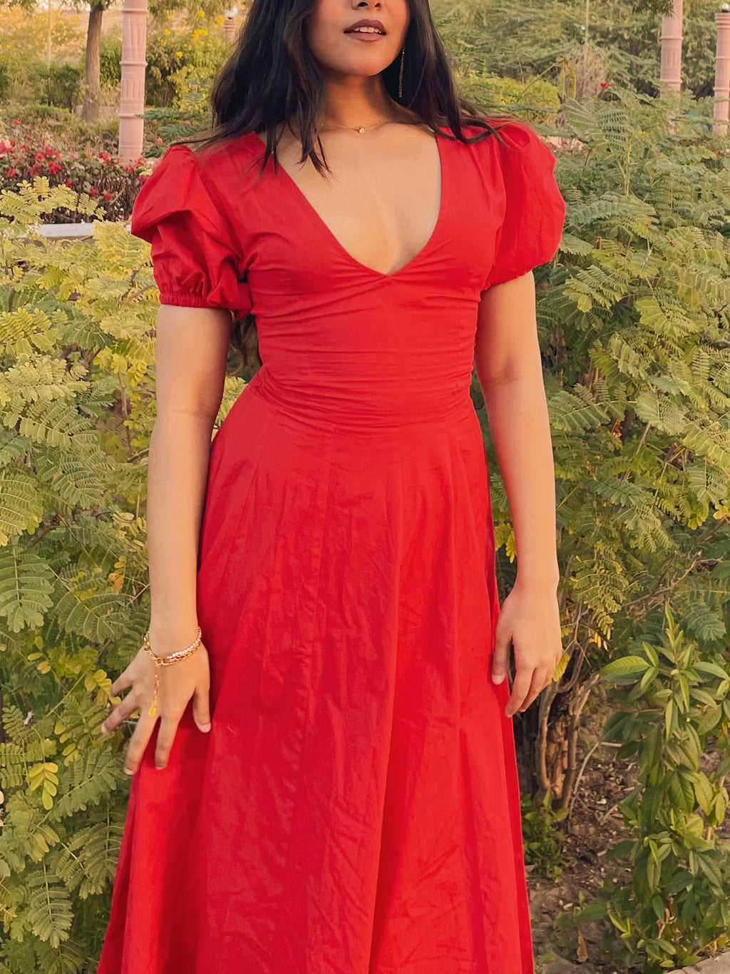 Red Pleated Maxi Dress