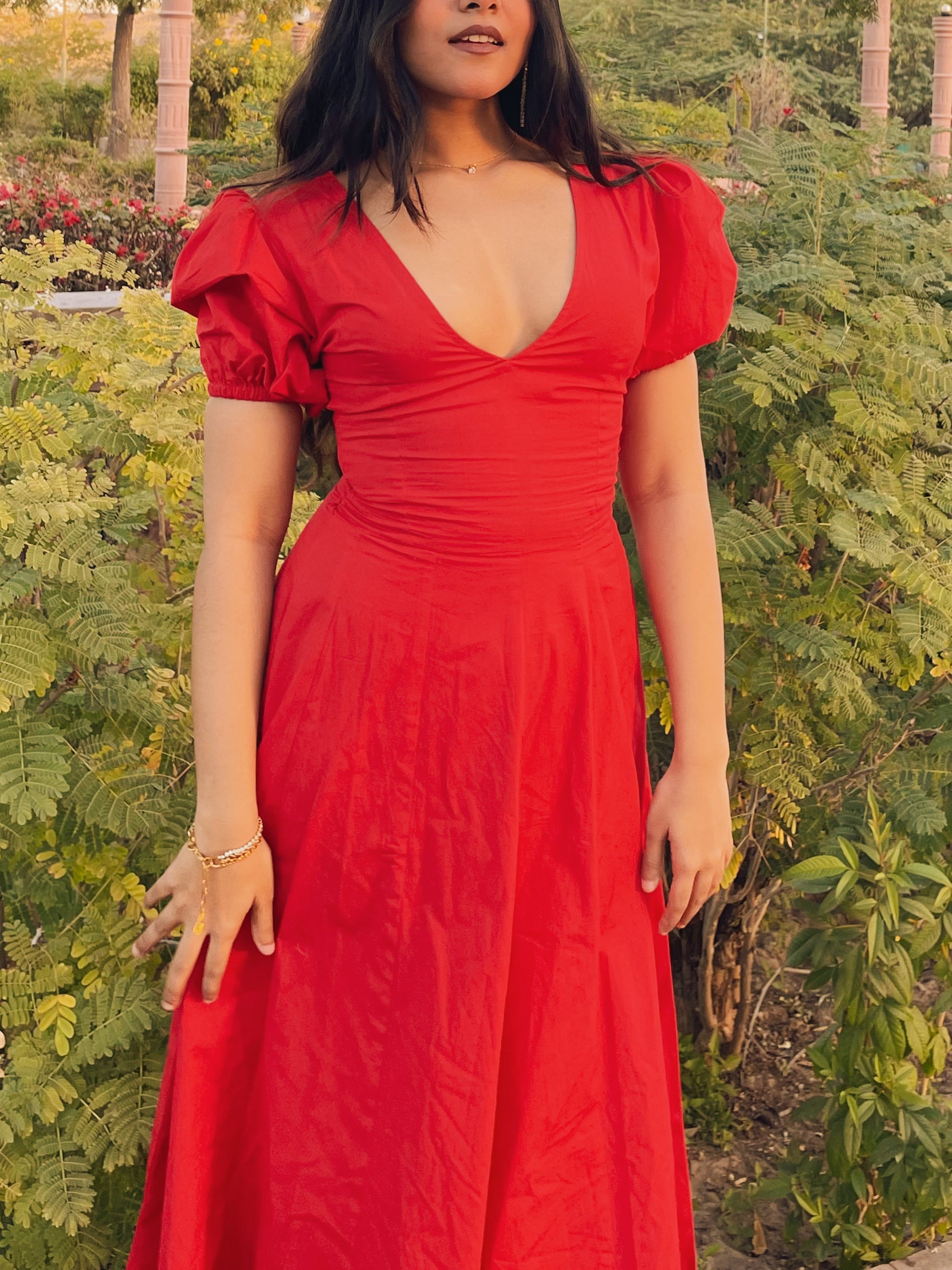 Red Pleated Maxi Dress