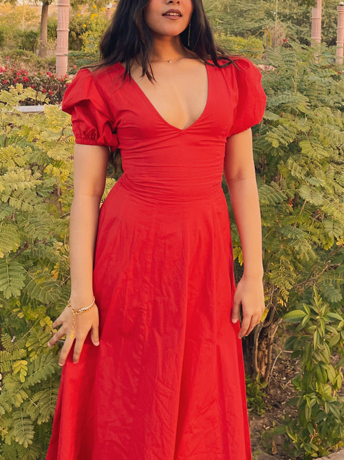 Red Pleated Maxi Dress