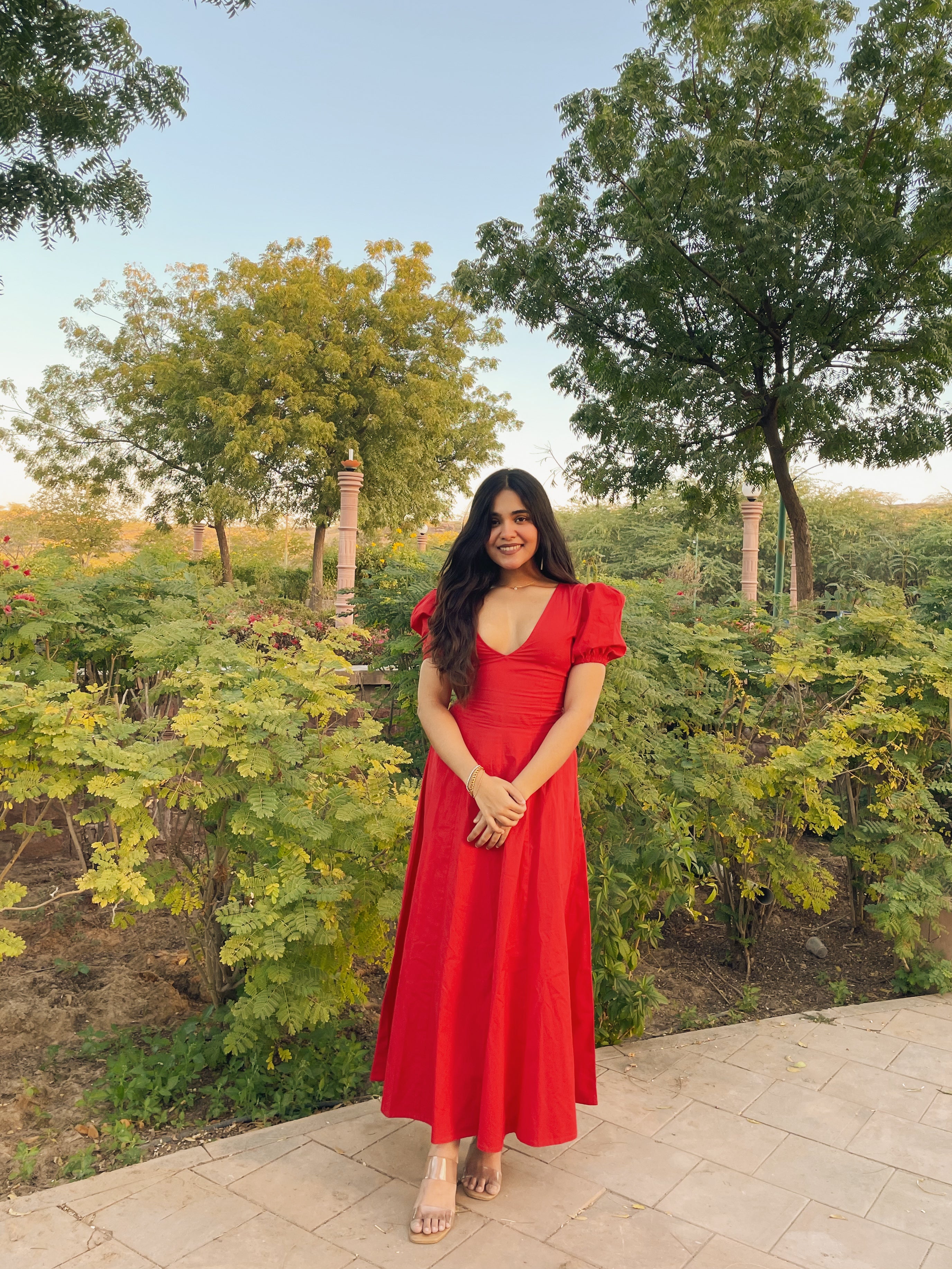 Red Pleated Maxi Dress