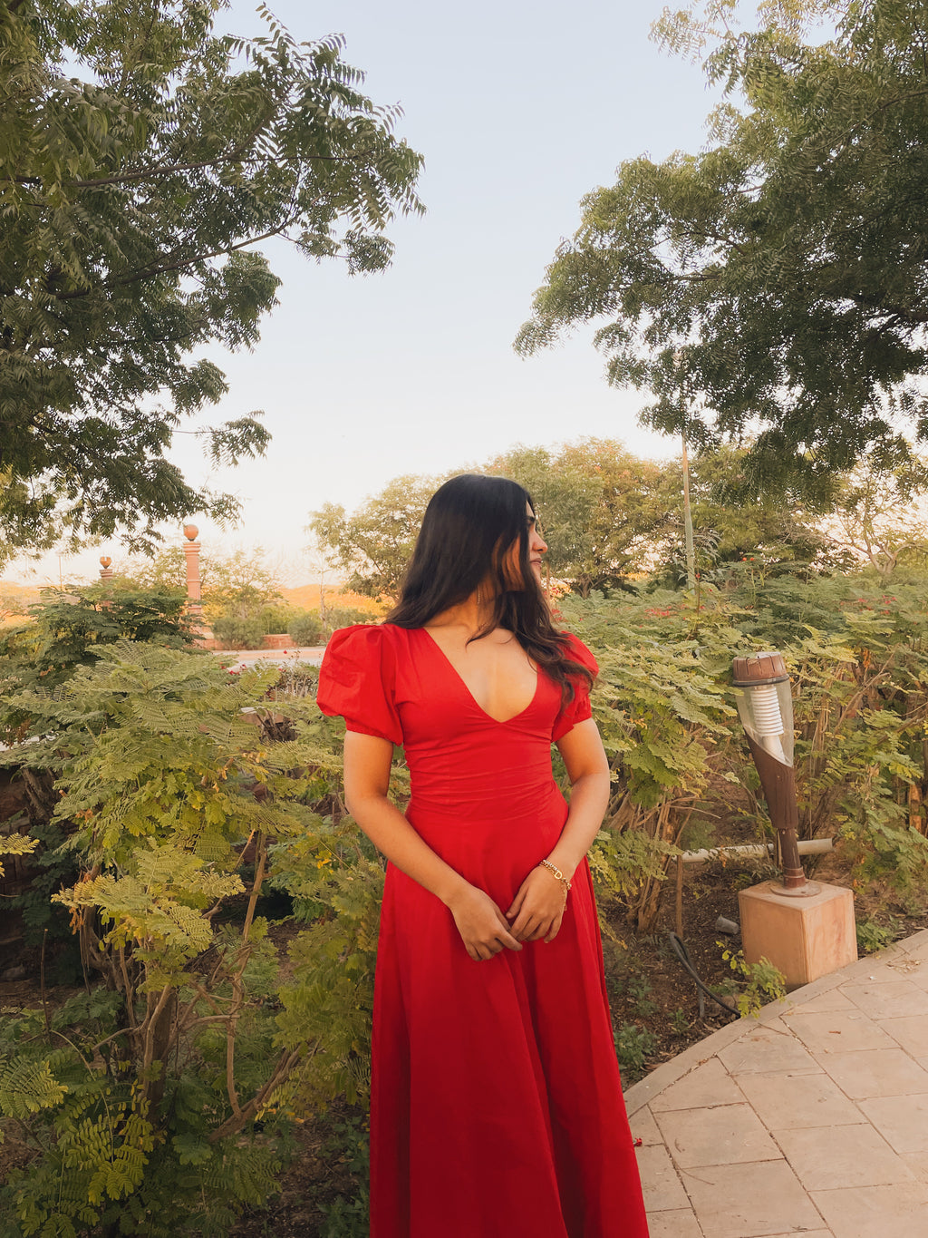 Red Pleated Maxi Dress