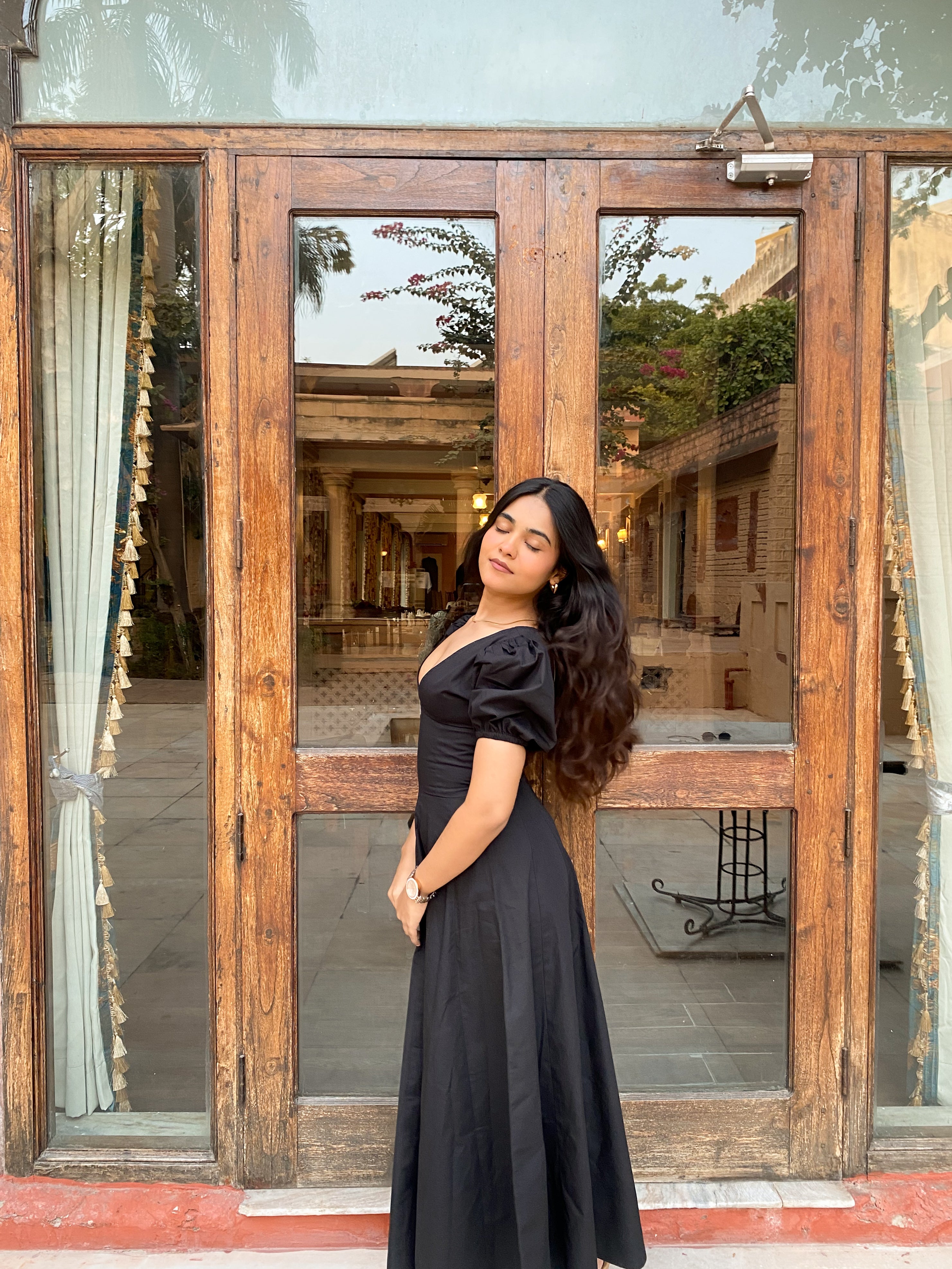 Black Pleated Maxi Dress