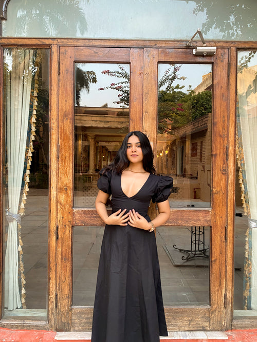 Black Pleated Maxi Dress