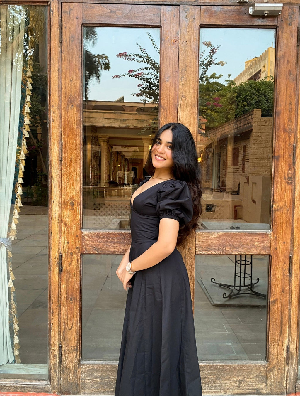 Black Pleated Maxi Dress - ODDNY