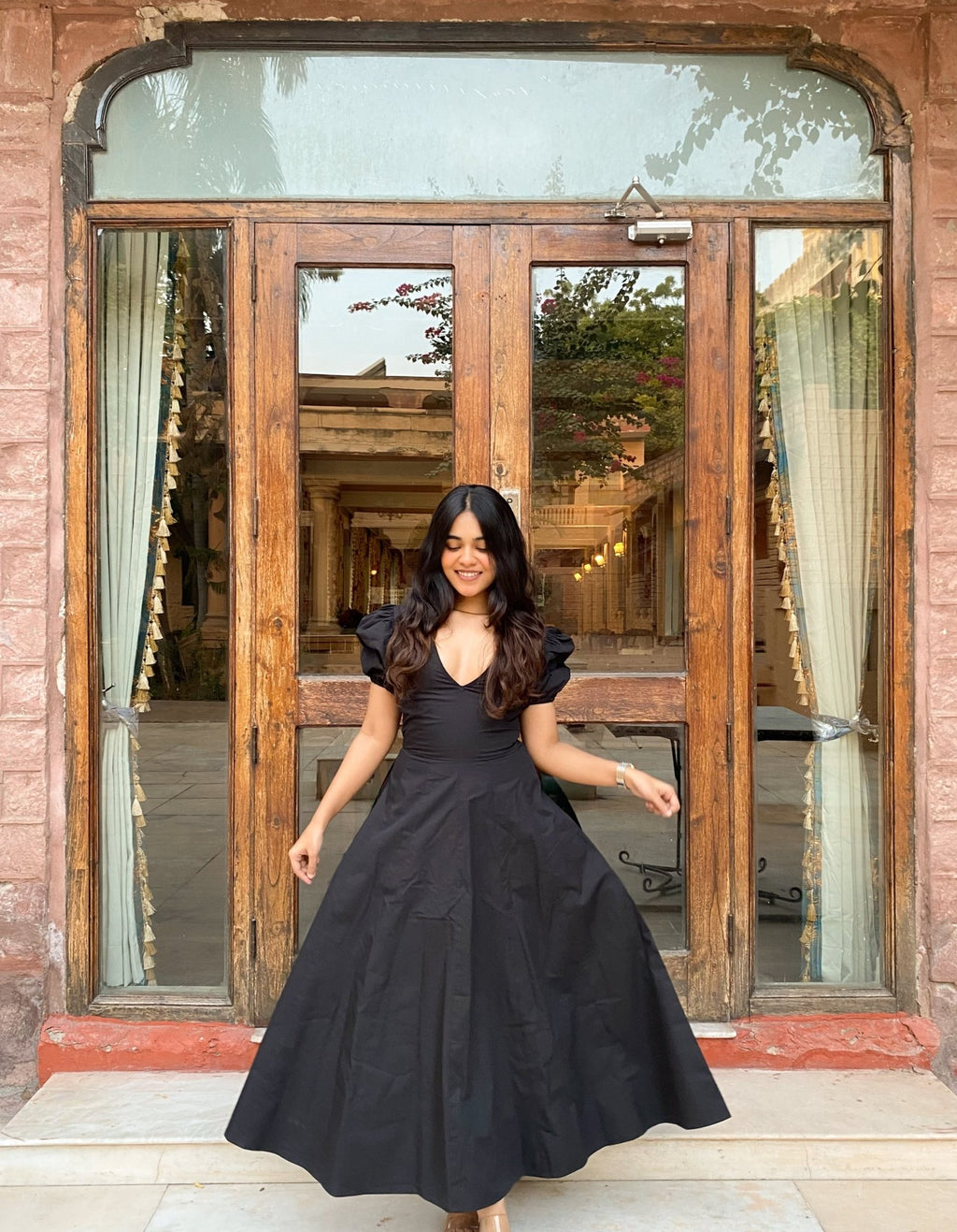 Black Pleated Maxi Dress - ODDNY