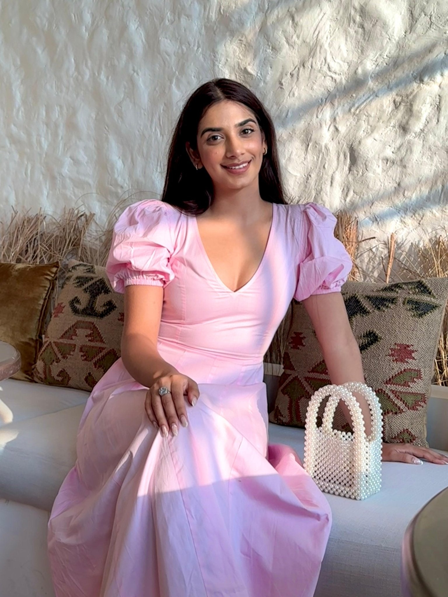 Pink Pleated Maxi Dress - ODDNY